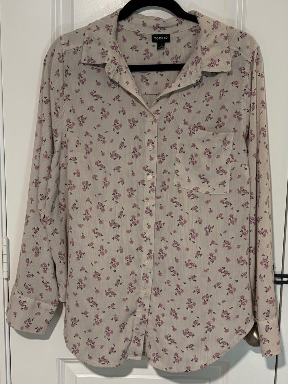 torrid cream button-down with pink floral print